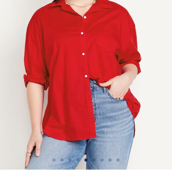 NWT OLD NAVY Oversized Button-Down Boyfriend Shirt Robbie Red M - Picture 5 of 7